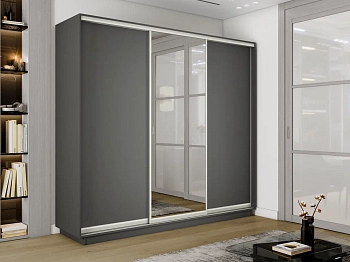 Шкаф-купе Экспресс 2 Серый диамант 2100*2200*600 (дверь серый диамант, черный мат, Зеркало 2052*696)