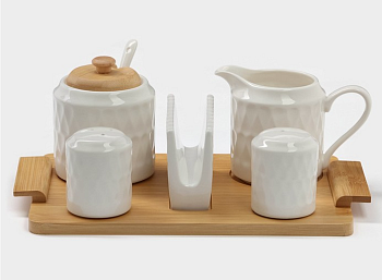 Набор сервировочный на дерев подставке 5 пр "Bella Tenero" сахарница, молочник, 5478707