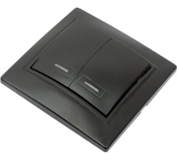 Выключатель 2-кл. с индик. 10А черный, "Венера" SBE-01b-10-SW2-1-c