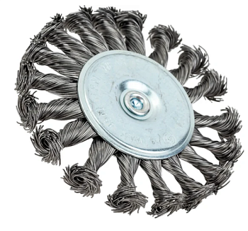 Корщетка дисковая прямая со шпилькой стальная латунир. волн. проволока 100 мм