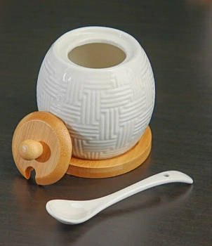 Сахарница на дерев. подставке "Bella Tenero" 250мл, 9 см с ложкой   9213649