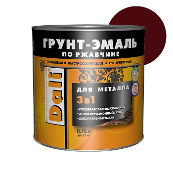 Грунт-эмаль Dali 3в1 по ржавчине 0,75л красно-коричневый