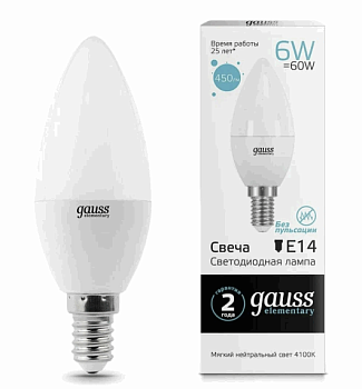 Лампа св/диод. Gauss Element Свеча 6W E14 6500
