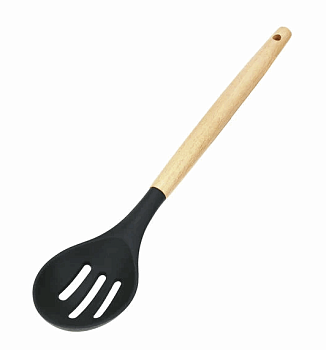 *Ложка "Полесье" силиконовая с прорезями 31,5х6,8см, деревянная ручка (Китай)