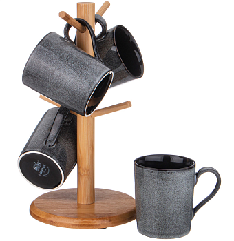 Набор кружек LEFARD  "GRAPHITE" на дер.подставке 4шт 300мл