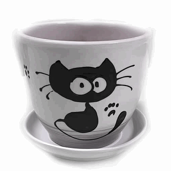 Кашпо Котофей v 0,4 л с подд. керам глазур. ф тюльпан h 11 см d 11 см