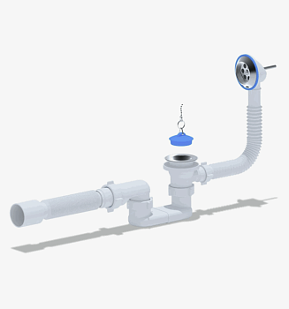 Сифон АНИ д/ванны с выпуск. и перел. 1 1/2" плоск., регулир., с гофр. 40*50 Е055