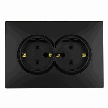 Розетка 2-м с защитной шторкой с/з, 250В, 16А, Эмили, RST16-5114-05, черный уголь, soft touch *49856