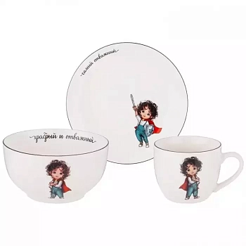 Набор посуды lefard "Самый отважный" 3 пр.: салатник 470мл, тарелка 20см, кружка 220мл арт. 260-678