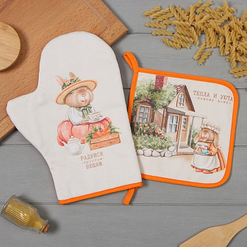 Набор кух. Этель "Кролики" варежка-прихватка 20*28см, прихватка 19*19см100% хл 9892087