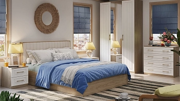 Спальня Сэнди (Кровать 1600+тумба 2шт +шкаф комб)(Вяз благородный/Белый)