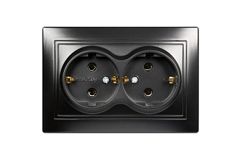 Розетка 2-местная с заземлением 16А черная, "Венера" SBE-01b-16-S2-Z-c