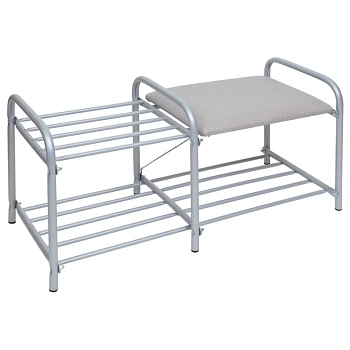 Этажерка для обуви Люкс 2-х ярусная с сиденьем из винилискожи серый