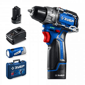 Набор ЗУБР КОМПАКТ #4:дрель-шуруповерт+LED фонарь BRUSHLESS 12В 45Нм 2АКБ тип Т7 2Ач кейс DB-121-22F