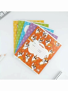 Тетрадь 18 листов в клетку "Корги", обложка мелованный картон, 5 видов МИКС 10176791