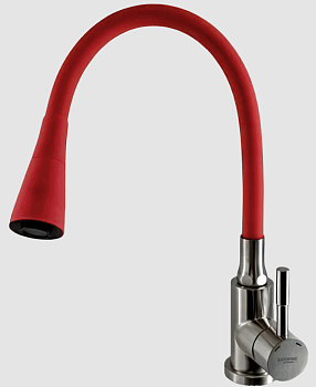 Смеситель силикон.излив (красный) кухня L74199-1 хром 