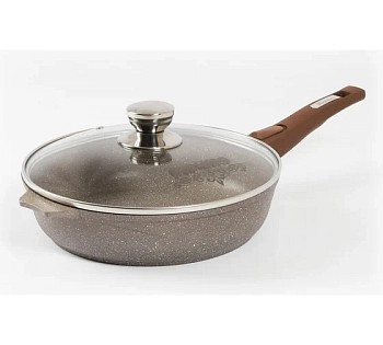 Сковорода 24см со съемной ручкой и стекл. крышкой АП Гранит brown арт. с024806