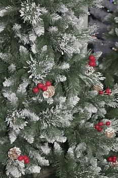 Ель искусственная Декоративная зеленая заснеженная с шишками и ягодами в мешке 0,45м 1036045F