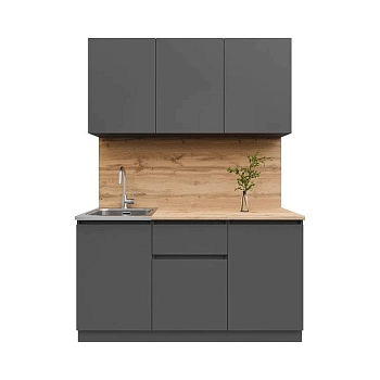 Кухня Лето 1,5м графит/графит/дуб вотан