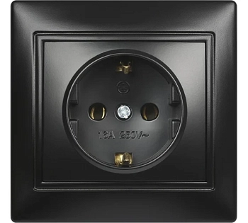 Розетка 1-местная с заземлением 16А черная, "Венера" SBE-01b-16-S1-Z-c
