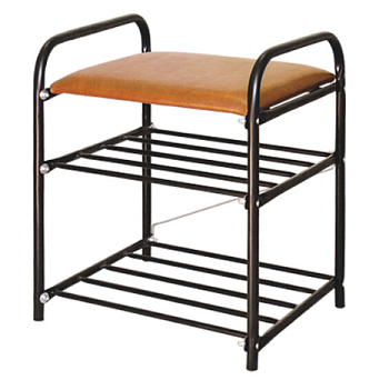 Этажерка для обуви Банкетка 2х яр с сиденьем слоновая кость/черн