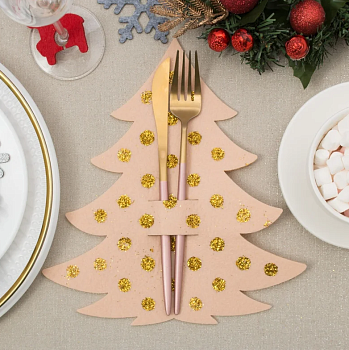 Набор конвертов для столовых приборов Доляна "Золотая ёлка" - 4 шт. полиэстер 9136418