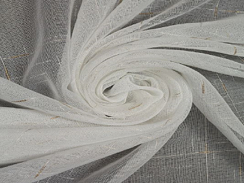 *Тюль Лён 200*260  белый с золотом ГП