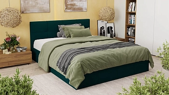Кровать Лора с мягкой обивкой и заглушиной (1600) с ПМ (Велюр Confetti  Izumrud)